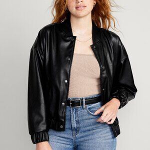 Old Navy 3x Black Faux Leather Bomber Jacket